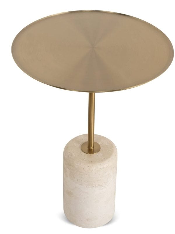 SUE 45cm Travertine Side Table - Brushed Gold - Image 2
